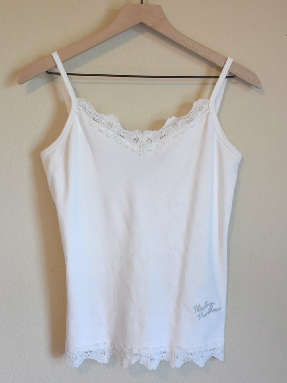 Harley-Davidson White Lace Trim Cami M Wisconsin Biker Coquette Cotton Tank